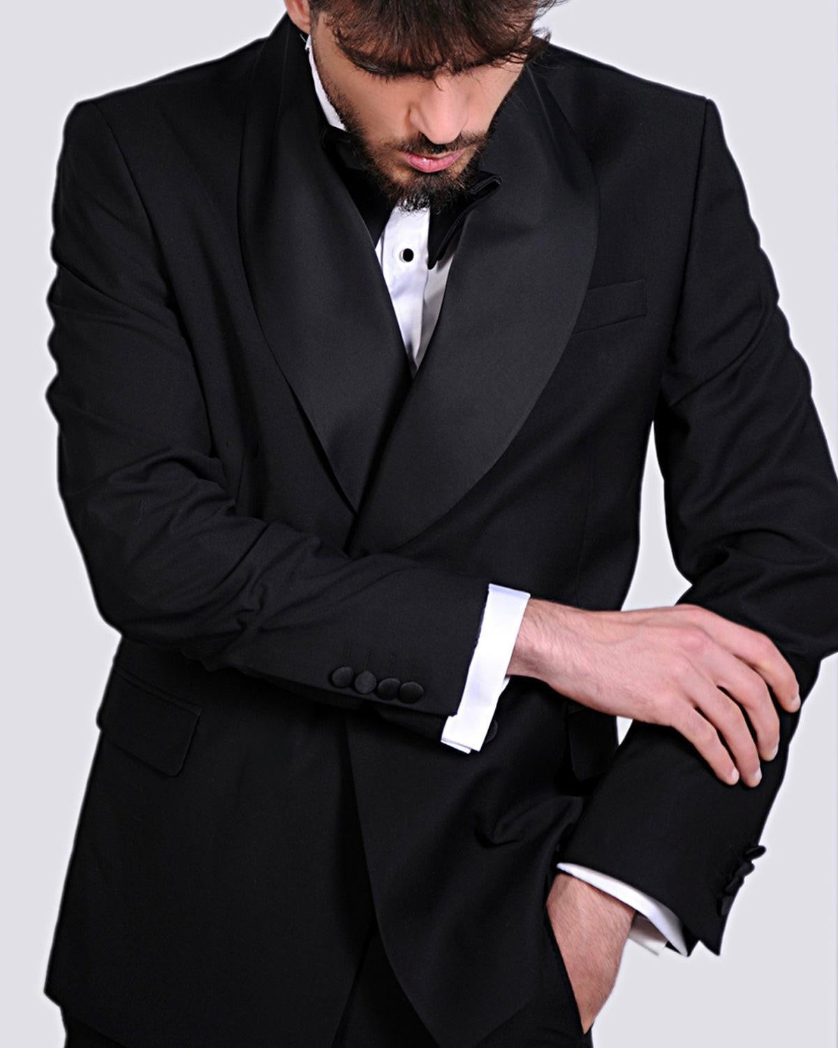 2H black One Button Double breasted Wedding Suit