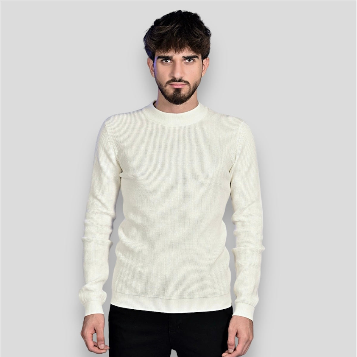 2H #46036 White Pure Cotton High Neck Sweater