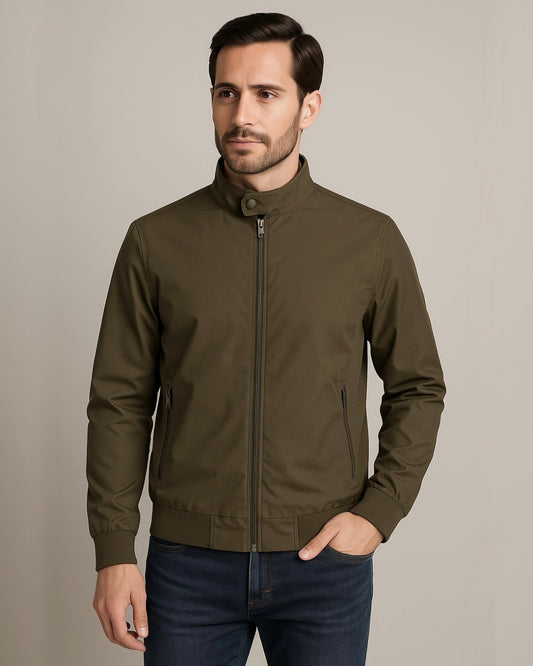 2H #8836 Brown stand up collar Slim Fit casual jacket