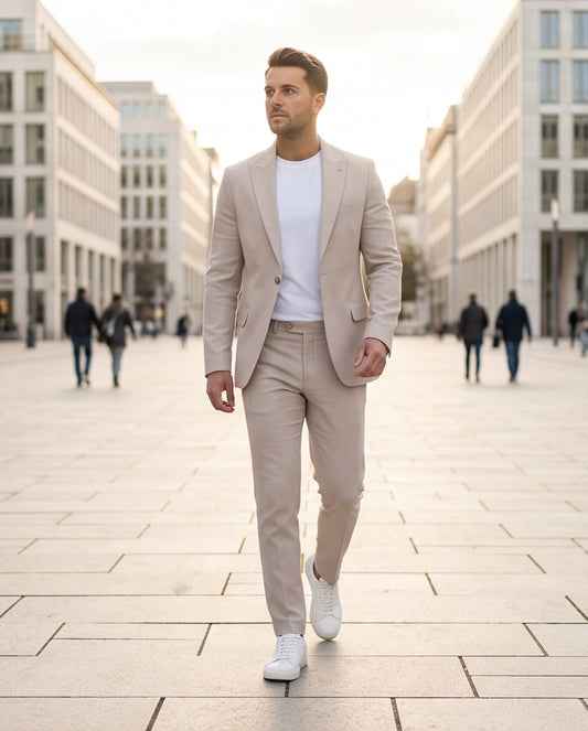 2H Beige Casual Embossed Suit