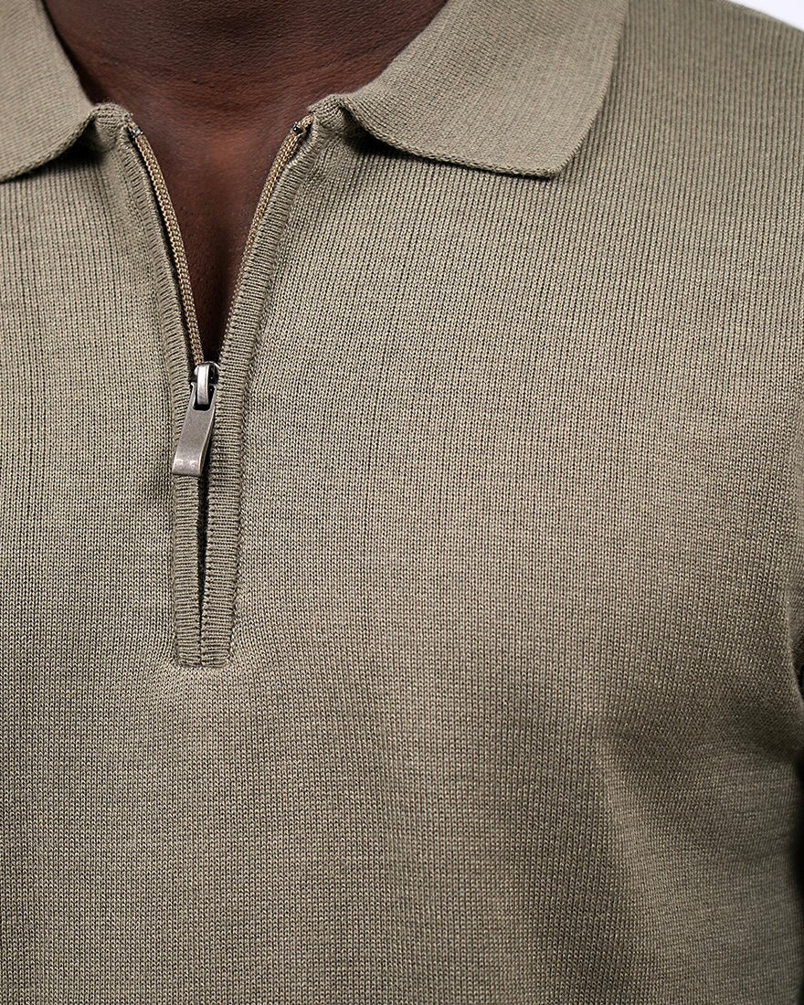2H #453 Khaki Knitted Polo T-Shirt