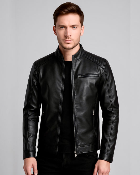 2H Black Leather Casual Jacket
