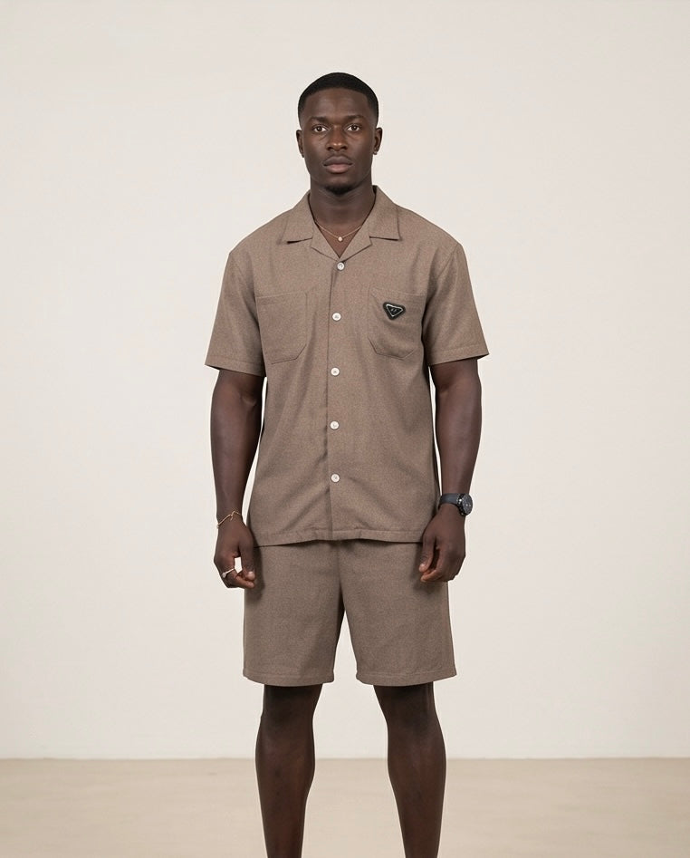 2H Brown Short Linen Set