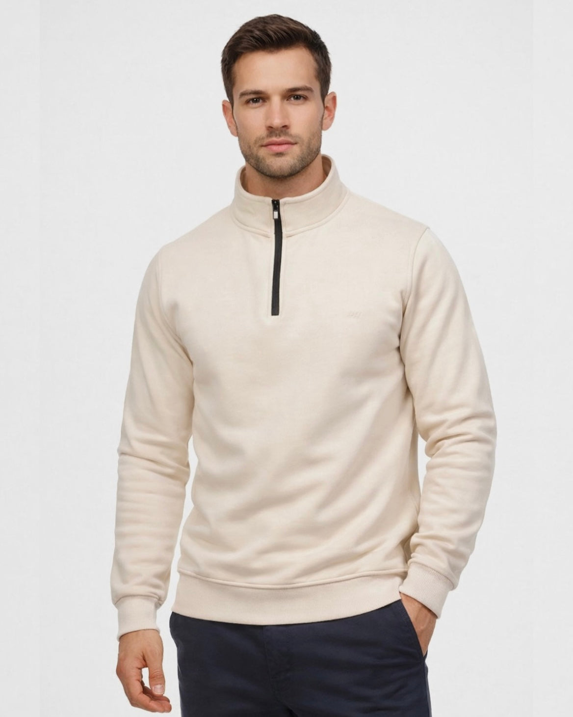 SALE! 2H #9344 Light Beige High Neck Sweater With Zipper