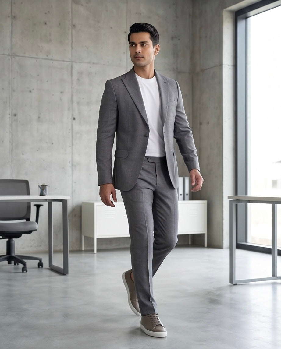 2H Dark Gray Casual Embossed Suit