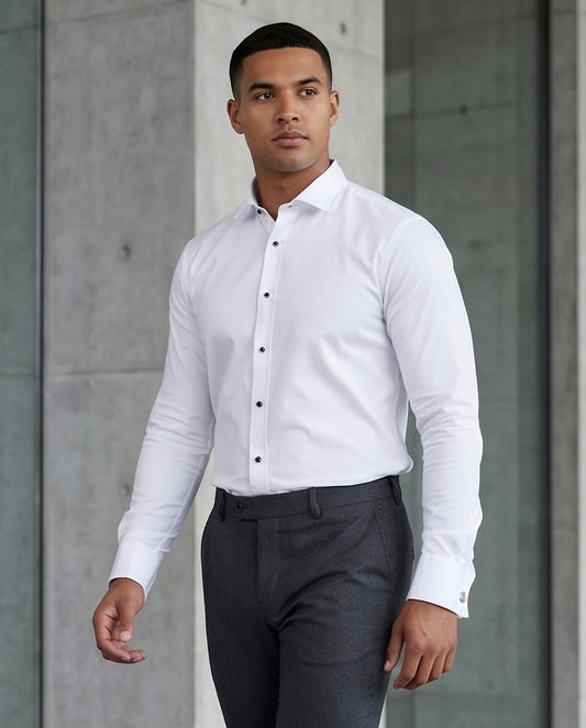 2H White Classic Shirt With Black Stainless Steel Button