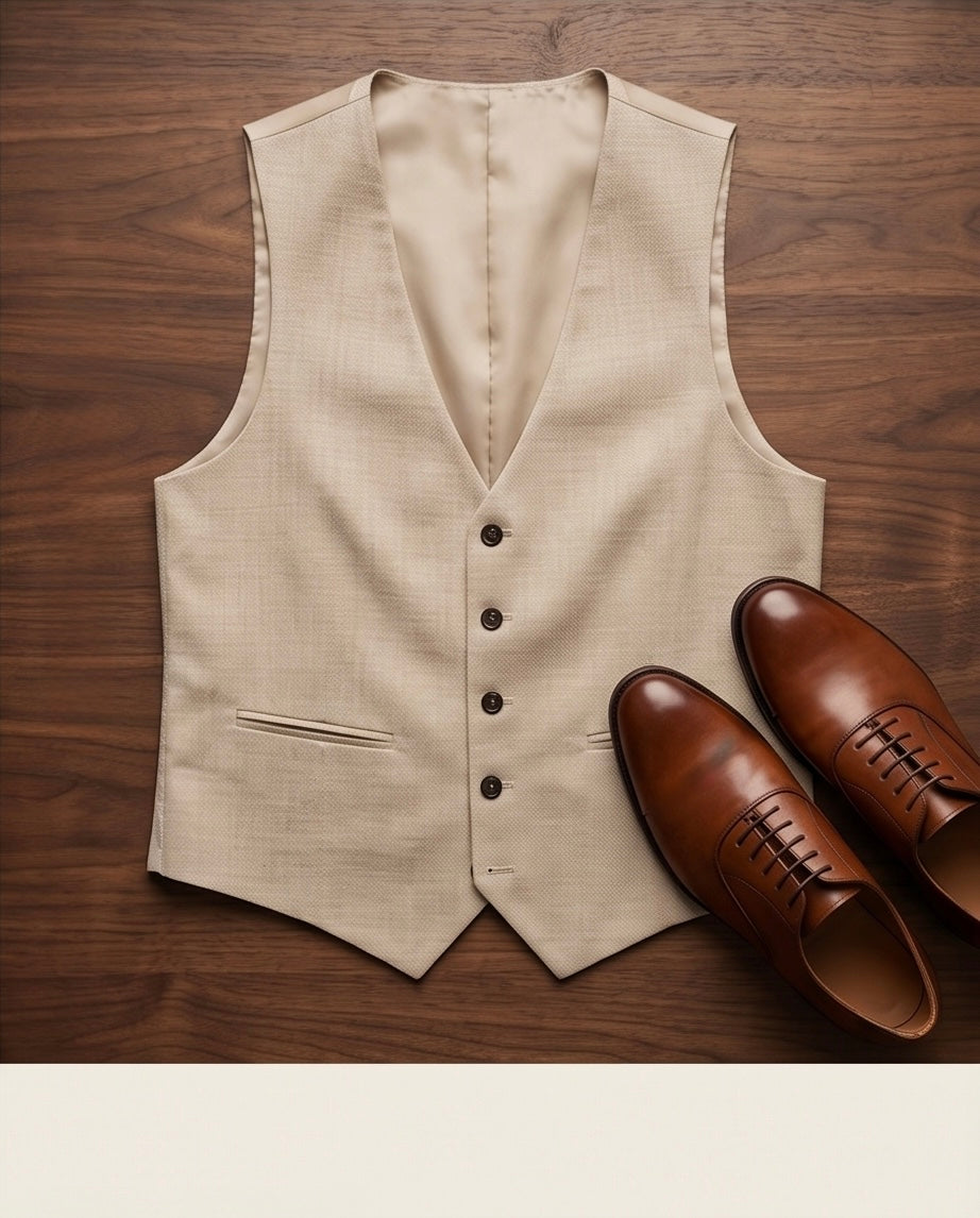 2H Beige Embossed Vest