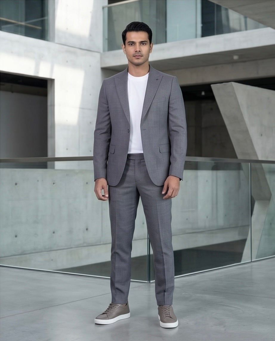 2H Dark Gray Casual Embossed Suit