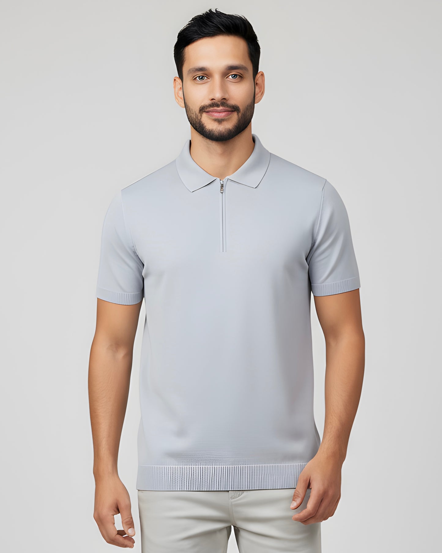 2H #2001-40 Gray Cotton Knitted Polo T-Shirt