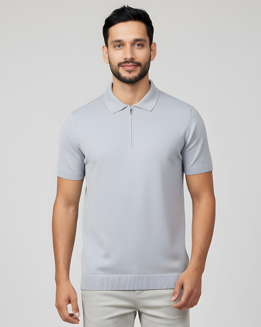 2H #2001-40 Gray Cotton Knitted Polo T-Shirt