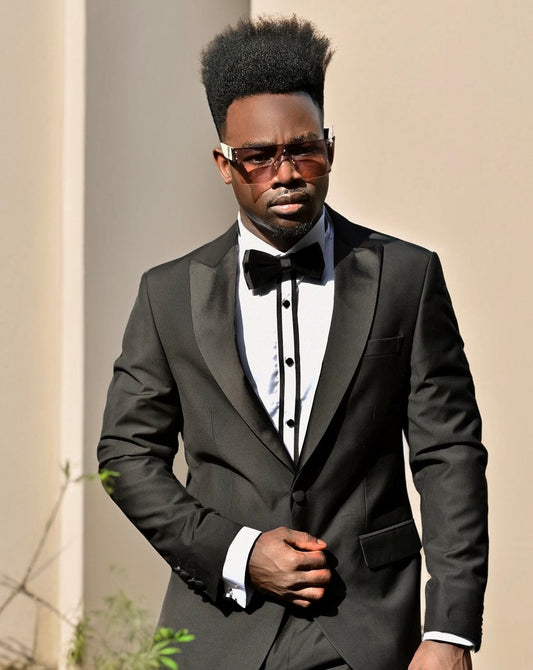 2H Peak Lapel Black Wedding Suit 2 Pieces