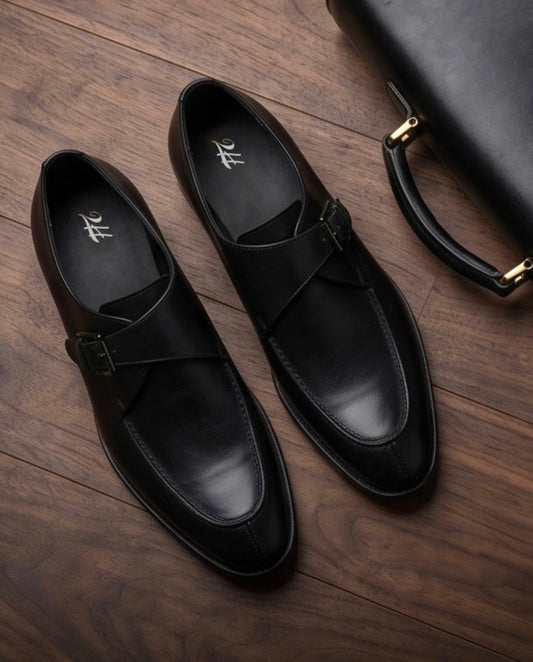 2H #H62044-8-565  Black Formal Shoes Genuine Leather