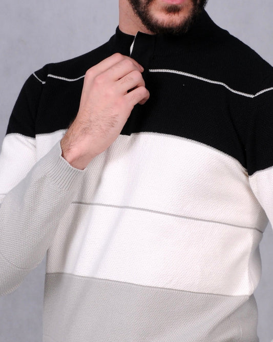 SALE! 2H #46030 Colorful Black/White/Gray With 3 Buttons High Neck Sweater