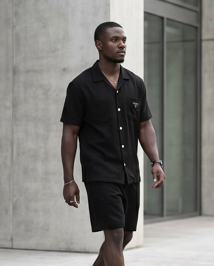 2H Black Short Linen Set