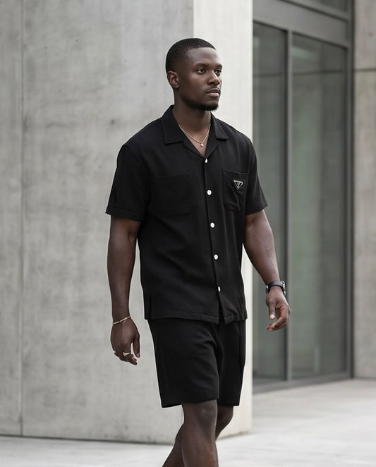 2H Black Short Linen Set