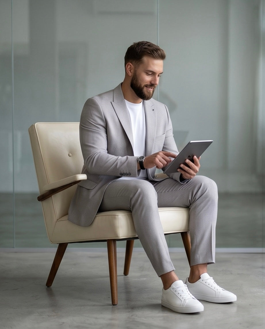 2H Light Gray Casual Embossed Suit