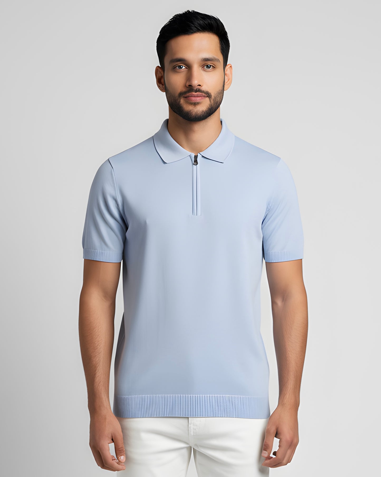 2H #2001-40 Blue Knitted Cotton Polo T-Shirt