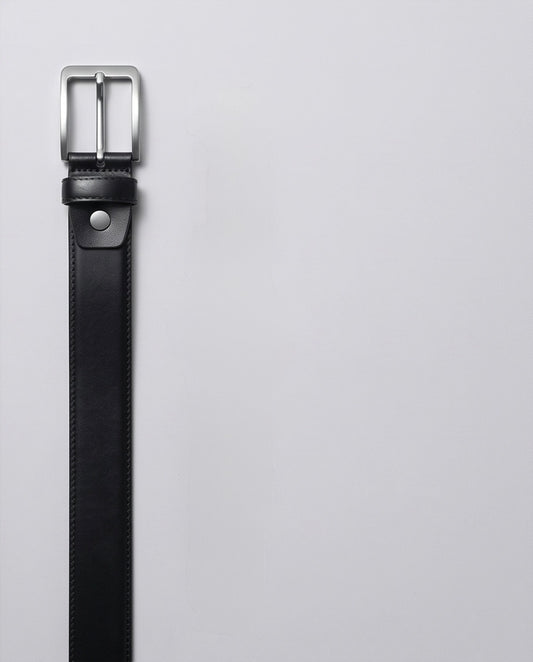 2H Black Genuine Leather Formal Belt