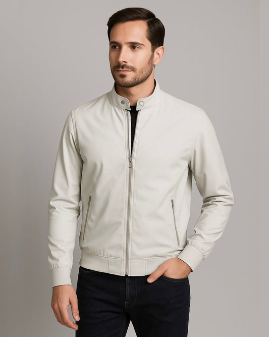 2H #8836 White stand up collar Slim Fit casual jacket