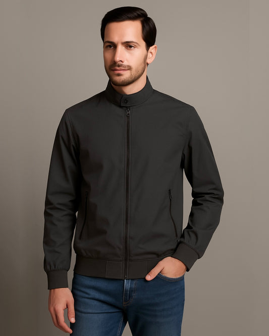 2H #8836 Black stand up collar Slim Fit casual jacket