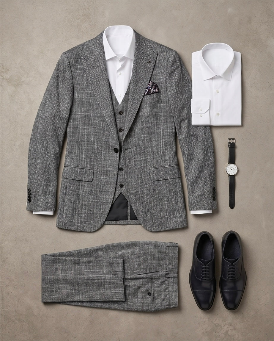 SALE! 2H #1491-4 Gray Linen Suit 2 Pieces