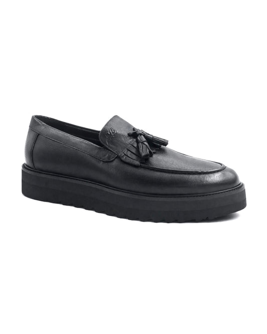 2H #S8018-104 Genuine Leather Black Casual Shoes