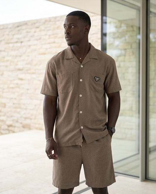 2H Brown Short Linen Set