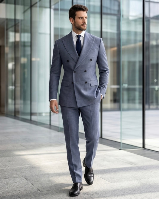 2H #112-4 Blue Double Breasted Suit