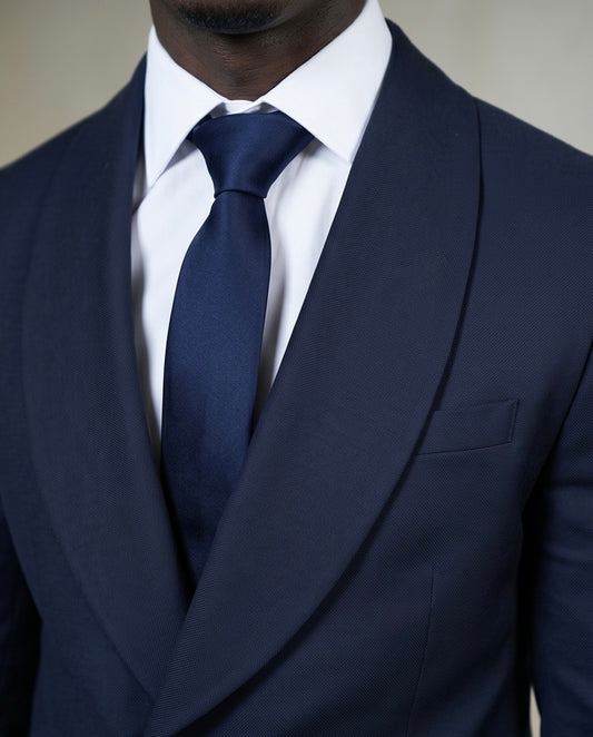 2H #99-07 Navy One Button Collar Shawl Suit