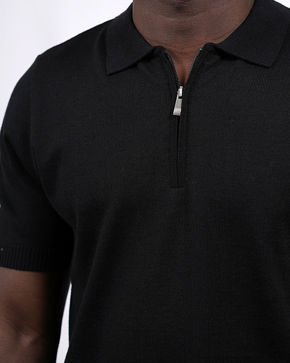 2H #453 Black Knitted Polo T-Shirt