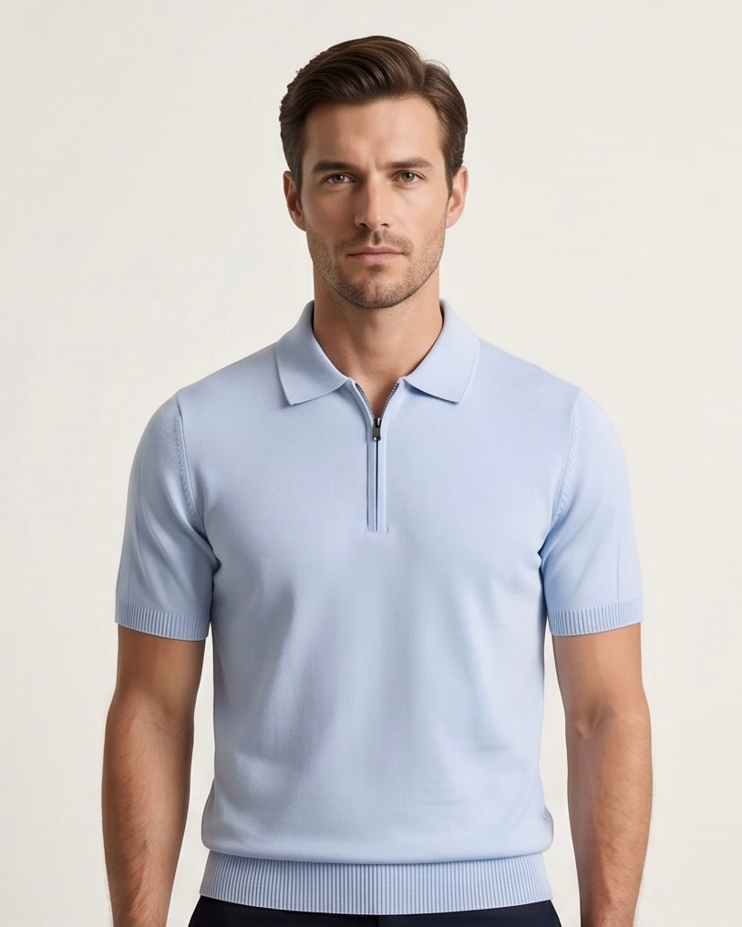 2H #20001-40 Blue Knitted Cotton Polo T-Shirt