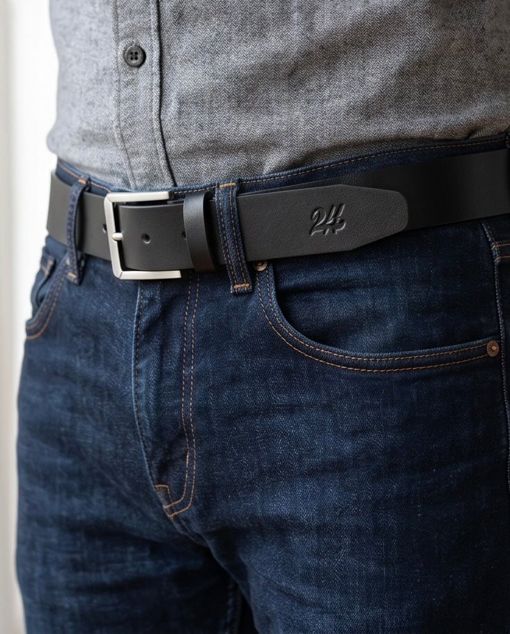 2H #9216 Black Leather Casual Belt
