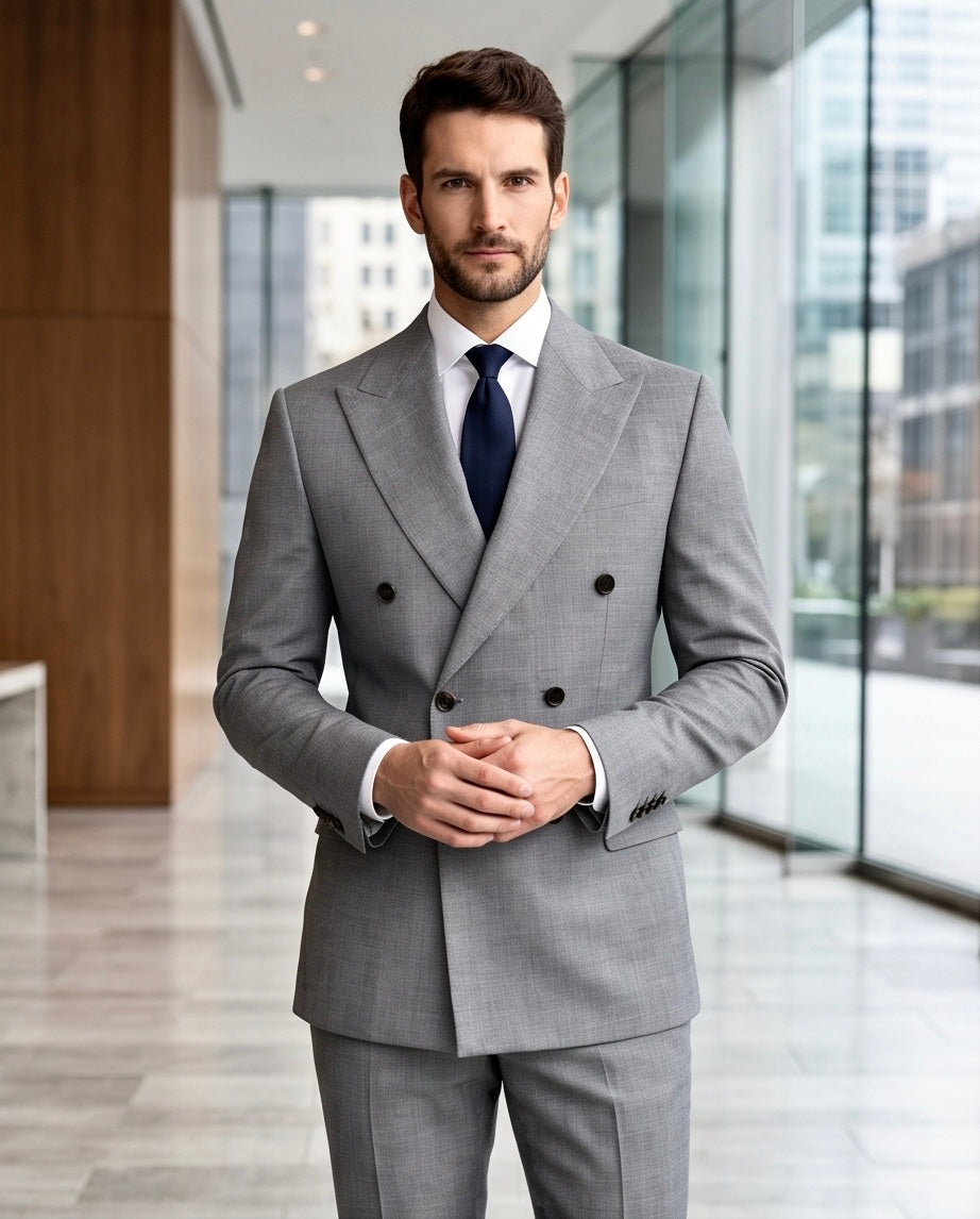 2H #112-1 Gray Double Breasted Suit
