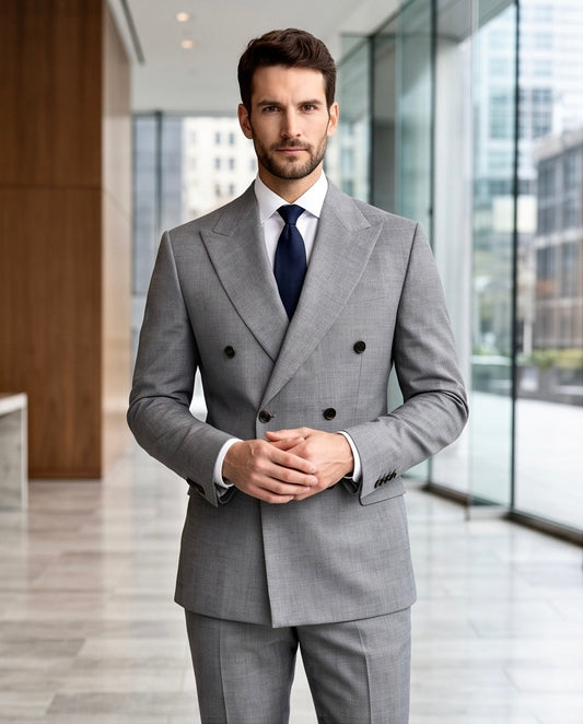 2H #112-1 Gray Double Breasted Suit