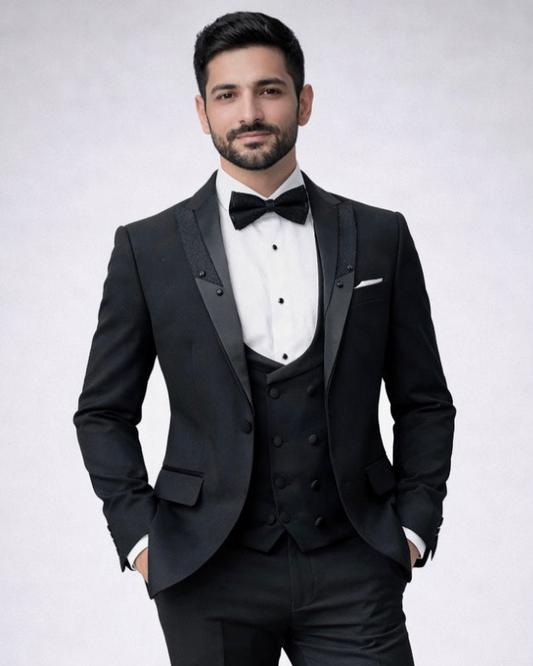 2H Black Wedding Suit 2 Pieces