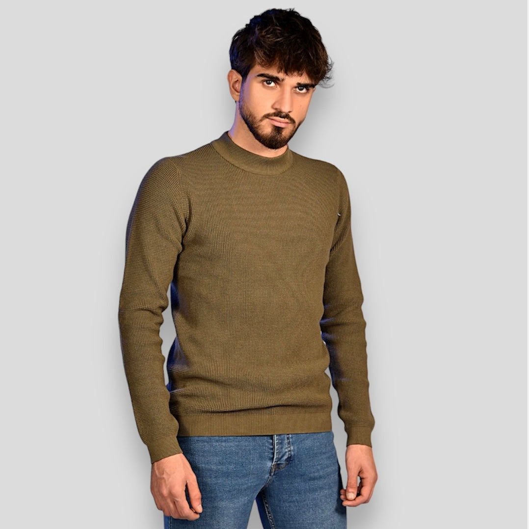2H #46036 Army Pure Cotton High Neck Sweater