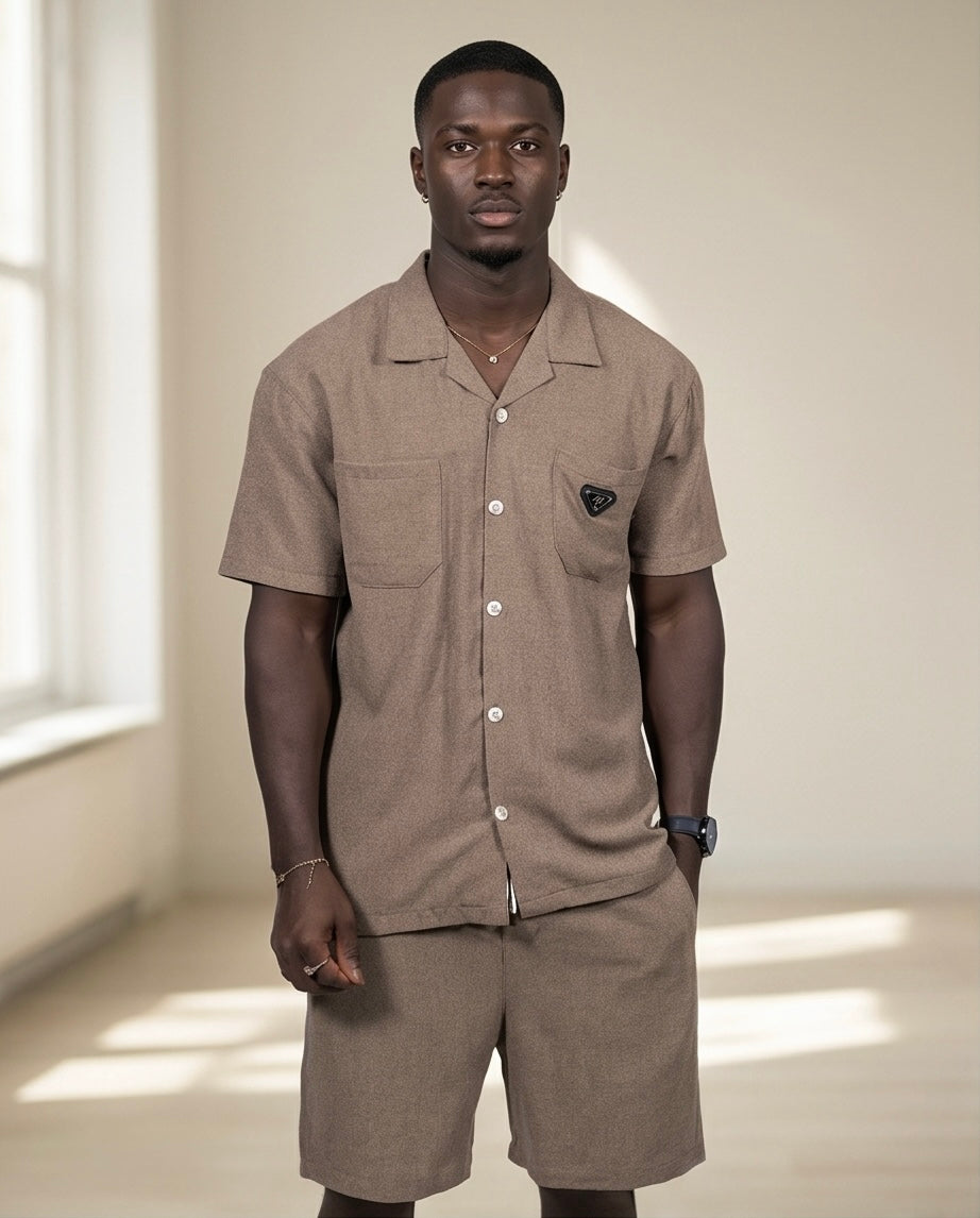 2H Brown Short Linen Set