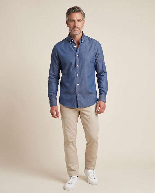 2H Denim Blue Twill Casual Shirt