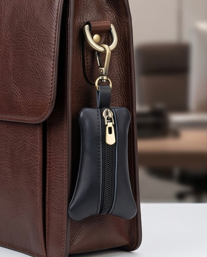 2H #1060 Black Genuine Leather Key Ring With Lobster Clasp
