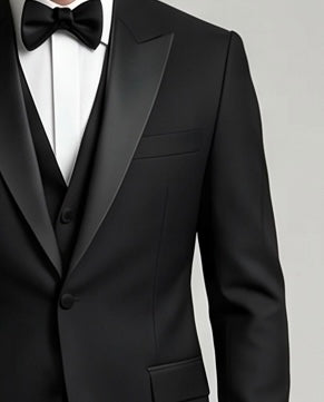 2H Peak Lapel Black Wedding Suit