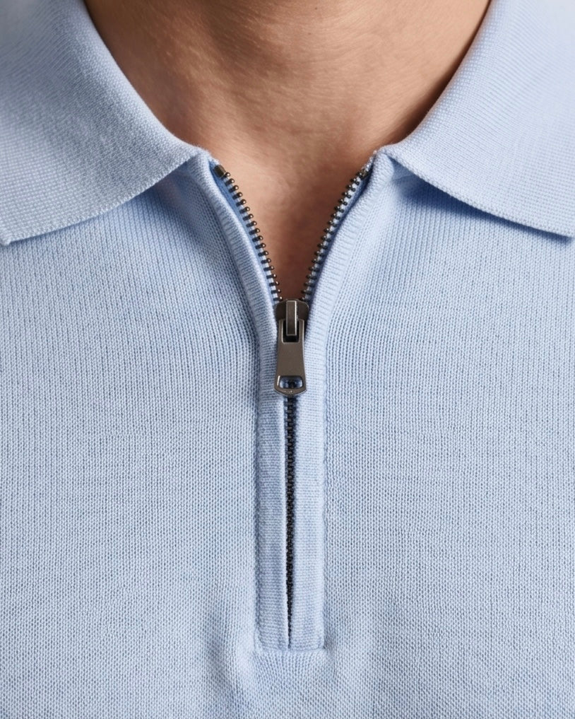 2H #20001-40 Blue Knitted Cotton Polo T-Shirt