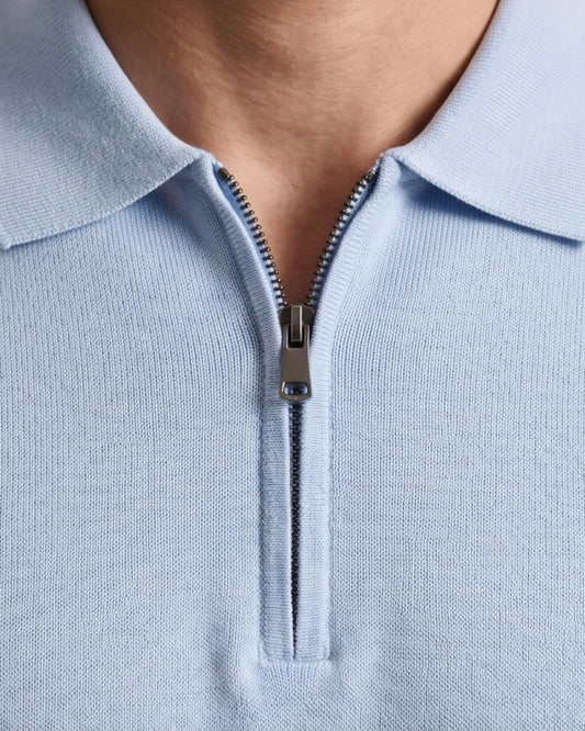 2H #20001-40 Blue Knitted Cotton Polo T-Shirt