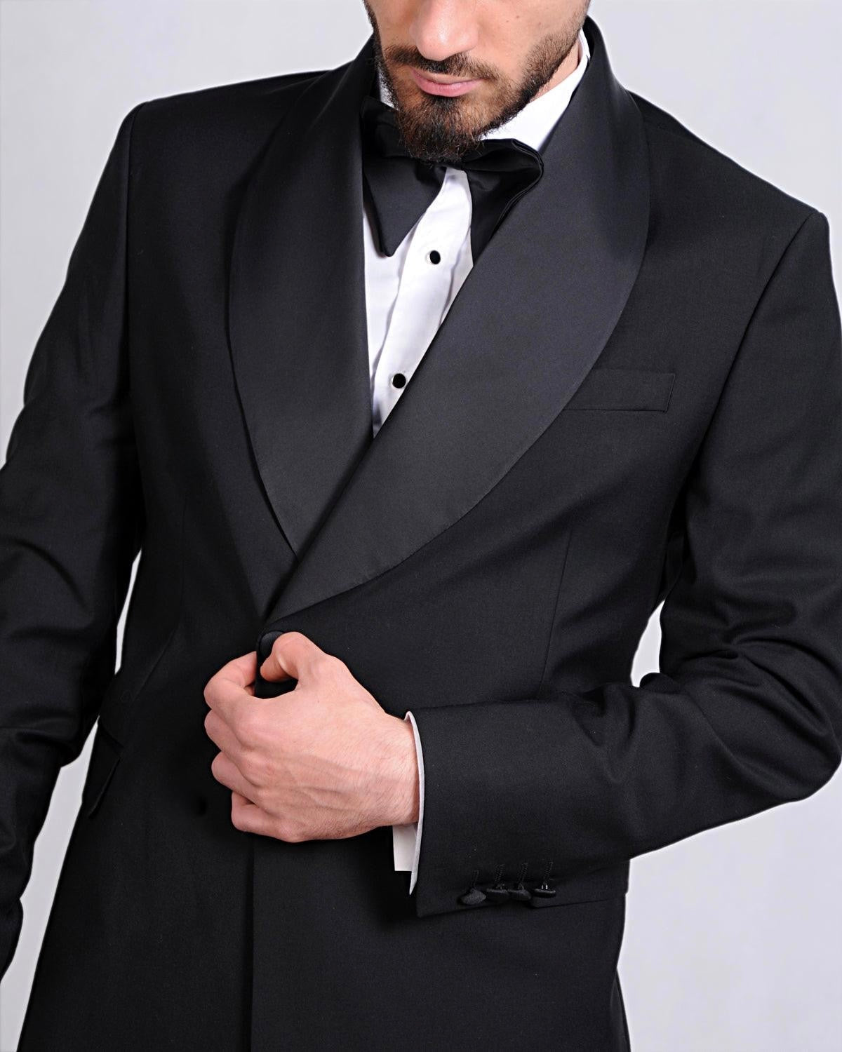 2H black One Button Double breasted Wedding Suit