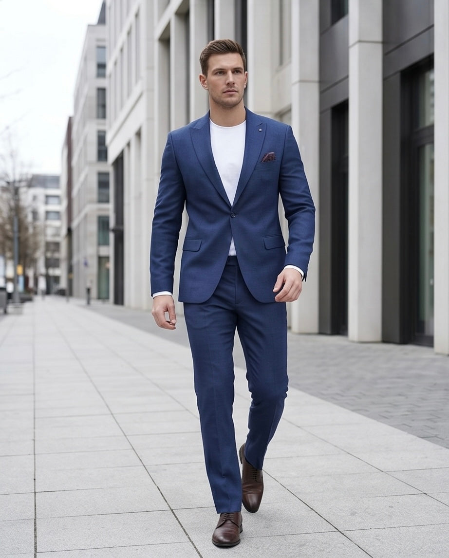 2H Navy Casual Embossed Suit