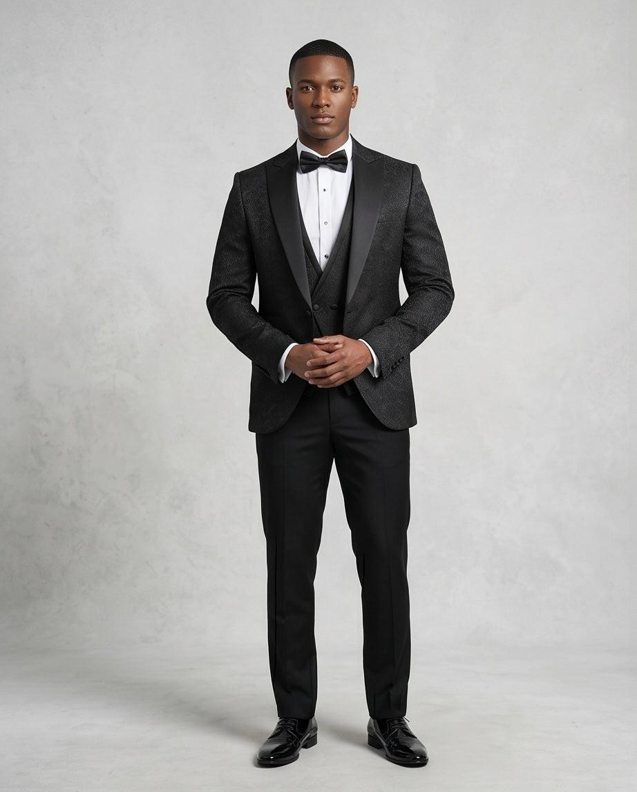 2H Black Neck Wedding Suit