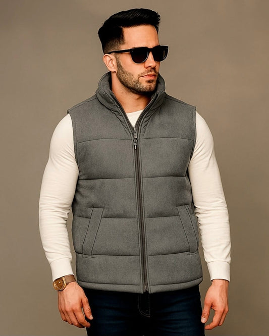 2H Gray Puffer Chamois Gilet