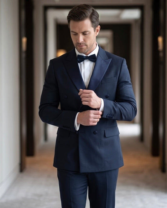 2H #260425 Navy Double breasted Suit