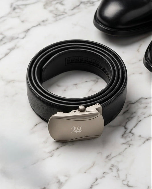 2H Automatic Sliding Buckle Leather Black Belt