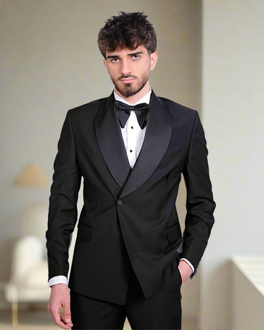 2H black One Button Double breasted Wedding Suit
