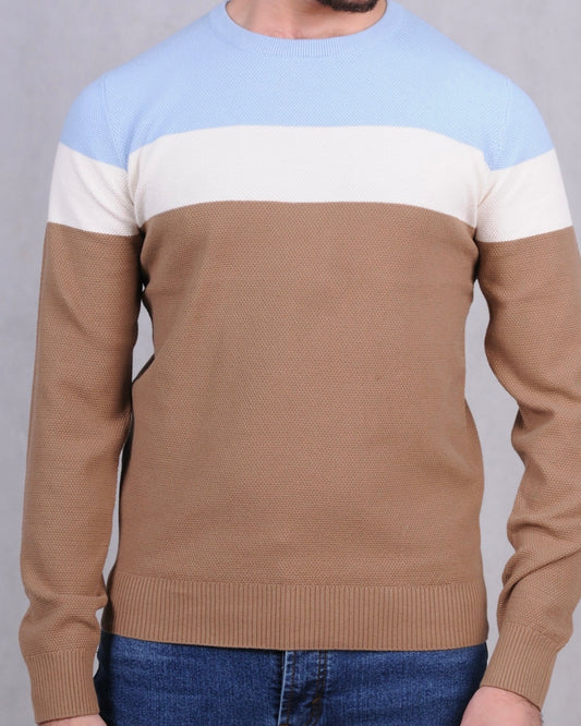 SALE! 2H #46031 Colorful Blue/White/Brown Round Neck Sweater